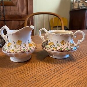 Floral Cream and Sugar Set Vernon Kilns california. Hibiscus pattern Vintage